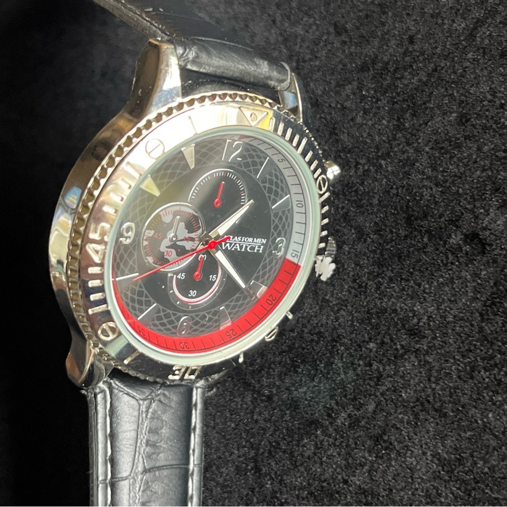 Atlas For Men Watch - Black Faux Leather Strap- No Box - Picture 3 of 10